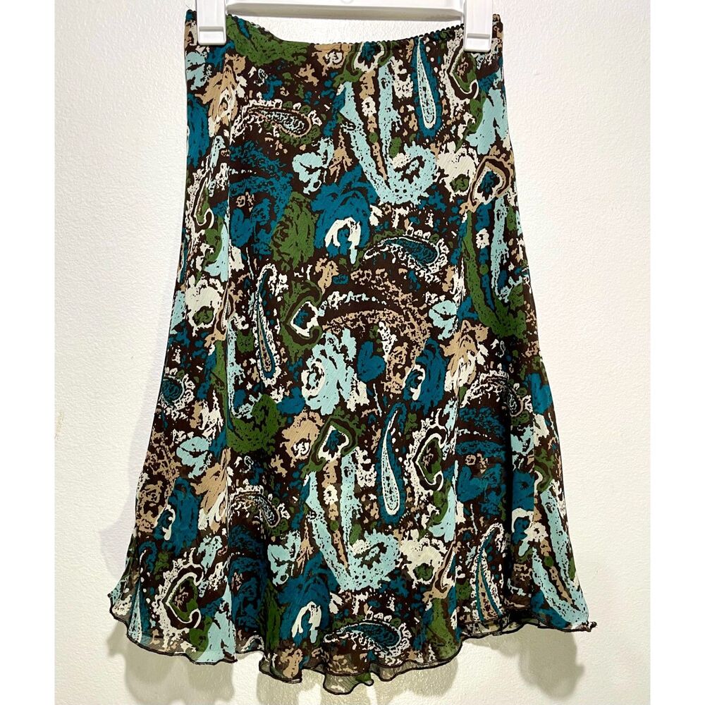 Notations VTG Y2K skirt grunge paisley double skirt pull on green brown women M